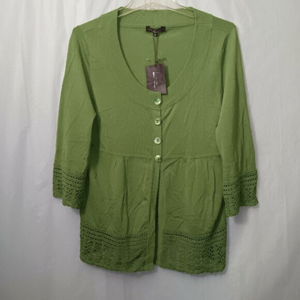 LINDA MATTHEWS CROCHET DETAIL SWEATER GREEN SIZE XL